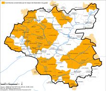 Carte des communes concernées par le risque de dissolution du gypse