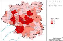 Carte du nombre d'activités industrielles et artisanales en lien avec l'eau