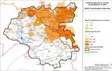 Carte des surfaces agricoles et du nombre d'exploitations en 2010